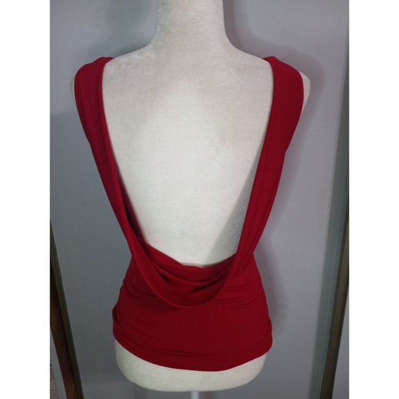 Lipstick Medium Red Bodycon Open Back Clubbing Statement Stretch Top - Picture 2 of 3